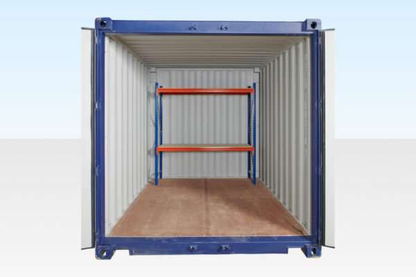 ADJUSTABLE, HEAVY DUTY TWO TIER RACKING FOR REAR OF CONTAINER