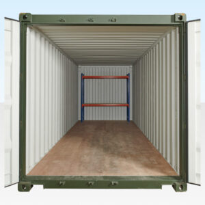 ADJUSTABLE, HEAVY DUTY TWO TIER RACKING FOR REAR OF CONTAINER